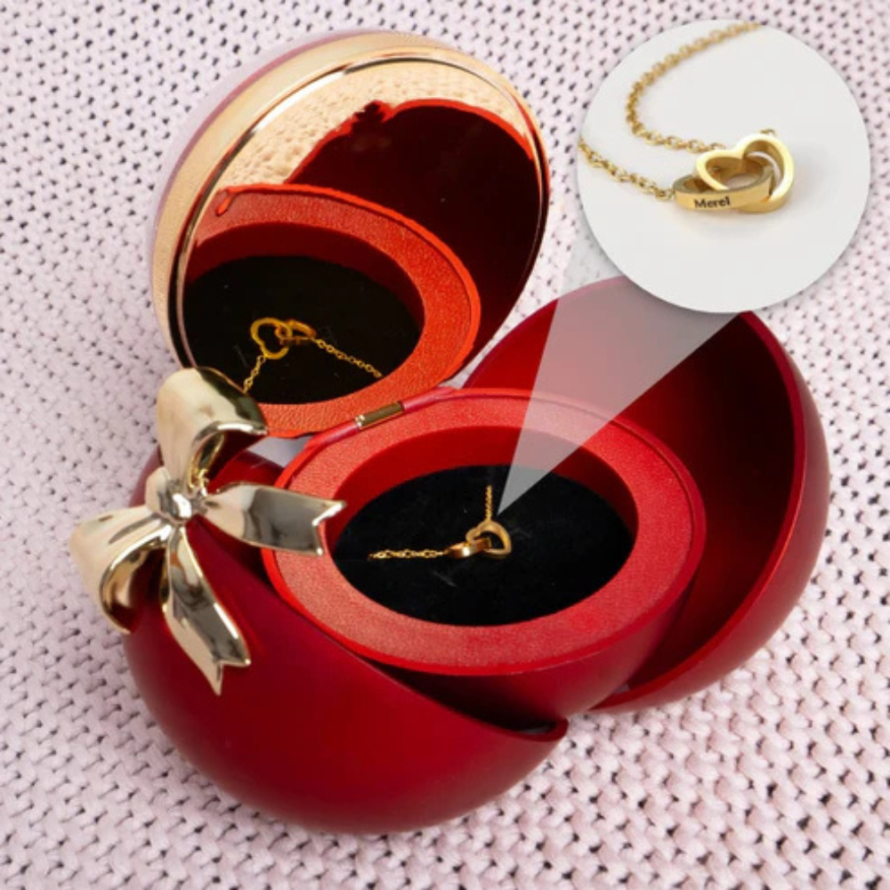 Spherical Rose Box – With Engraved Double Heart Necklace
