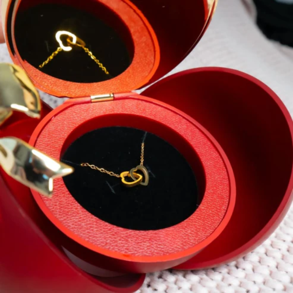 Spherical Rose Box – With Engraved Double Heart Necklace