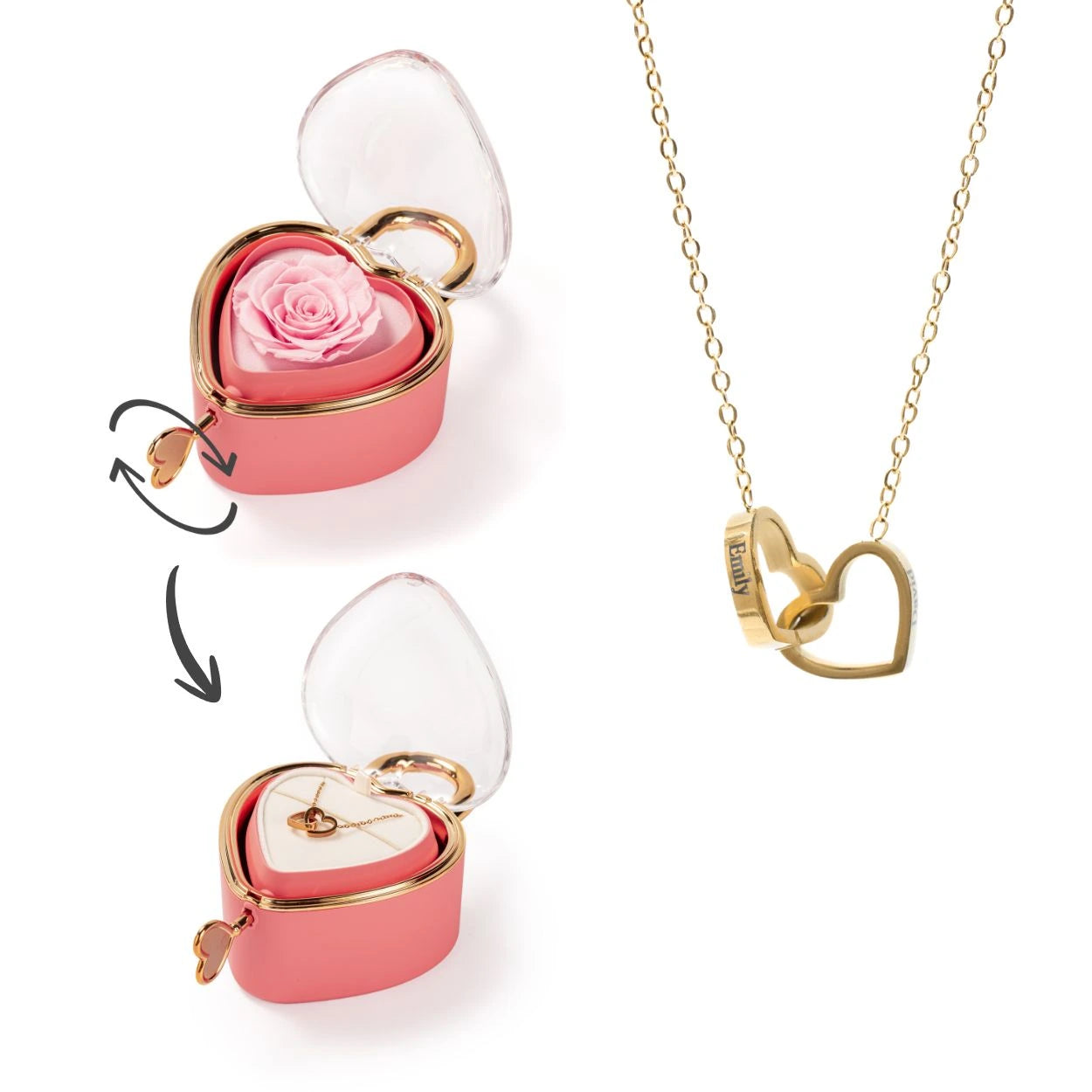 Spherical Rose Key Box – With Engraved Double Heart Necklace