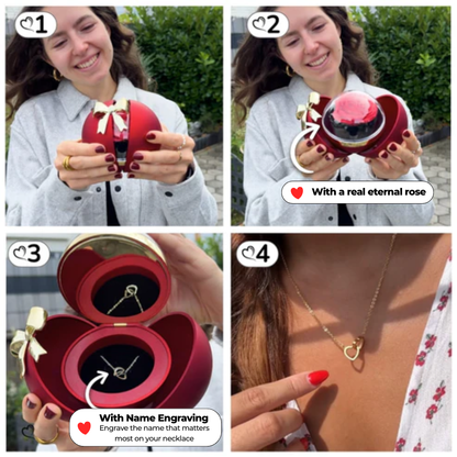 Spherical Rose Box – With Engraved Double Heart Necklace