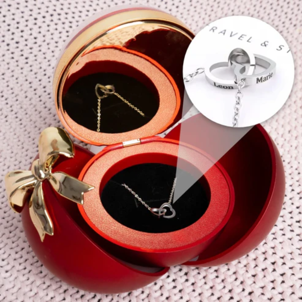 Spherical Rose Box – With Engraved Double Heart Necklace