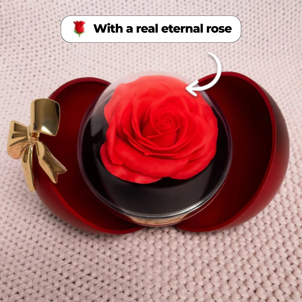 Spherical Rose Box – With Engraved Double Heart Necklace