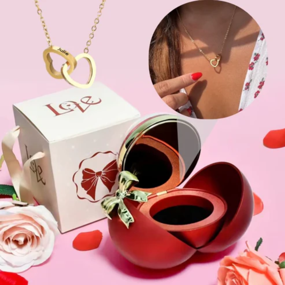 Spherical Rose Box – With Engraved Double Heart Necklace