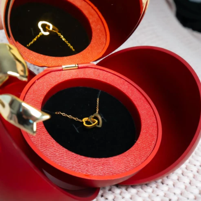 Spherical Rose Box – With Engraved Double Heart Necklace