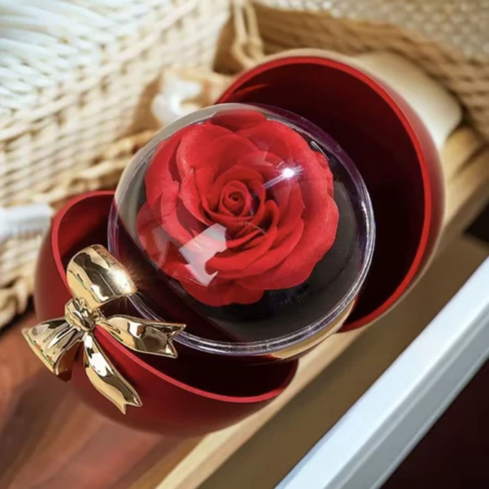 Spherical Rose Box – With Engraved Double Heart Necklace