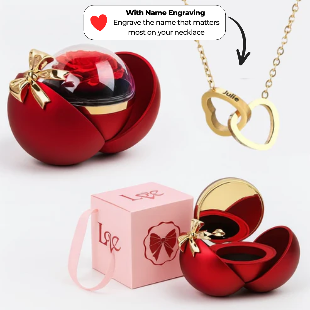 Spherical Rose Box – With Engraved Double Heart Necklace