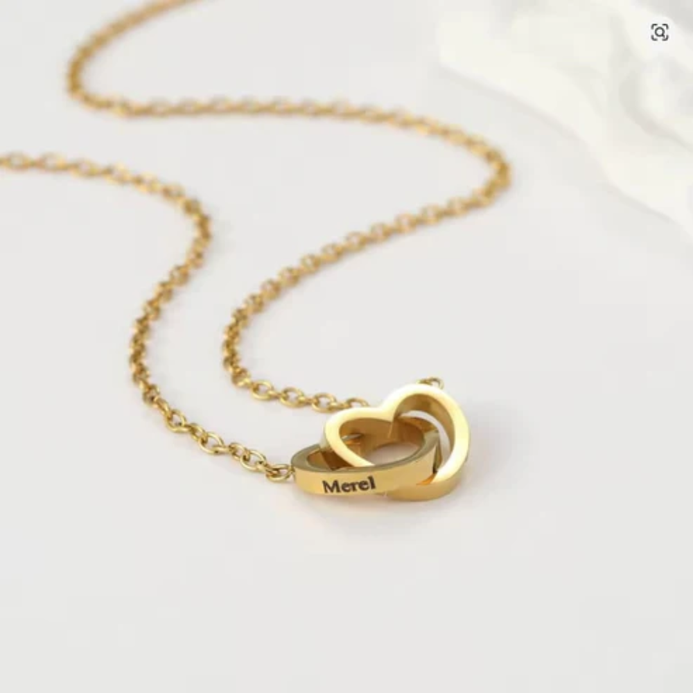 Spherical Rose Box – With Engraved Double Heart Necklace