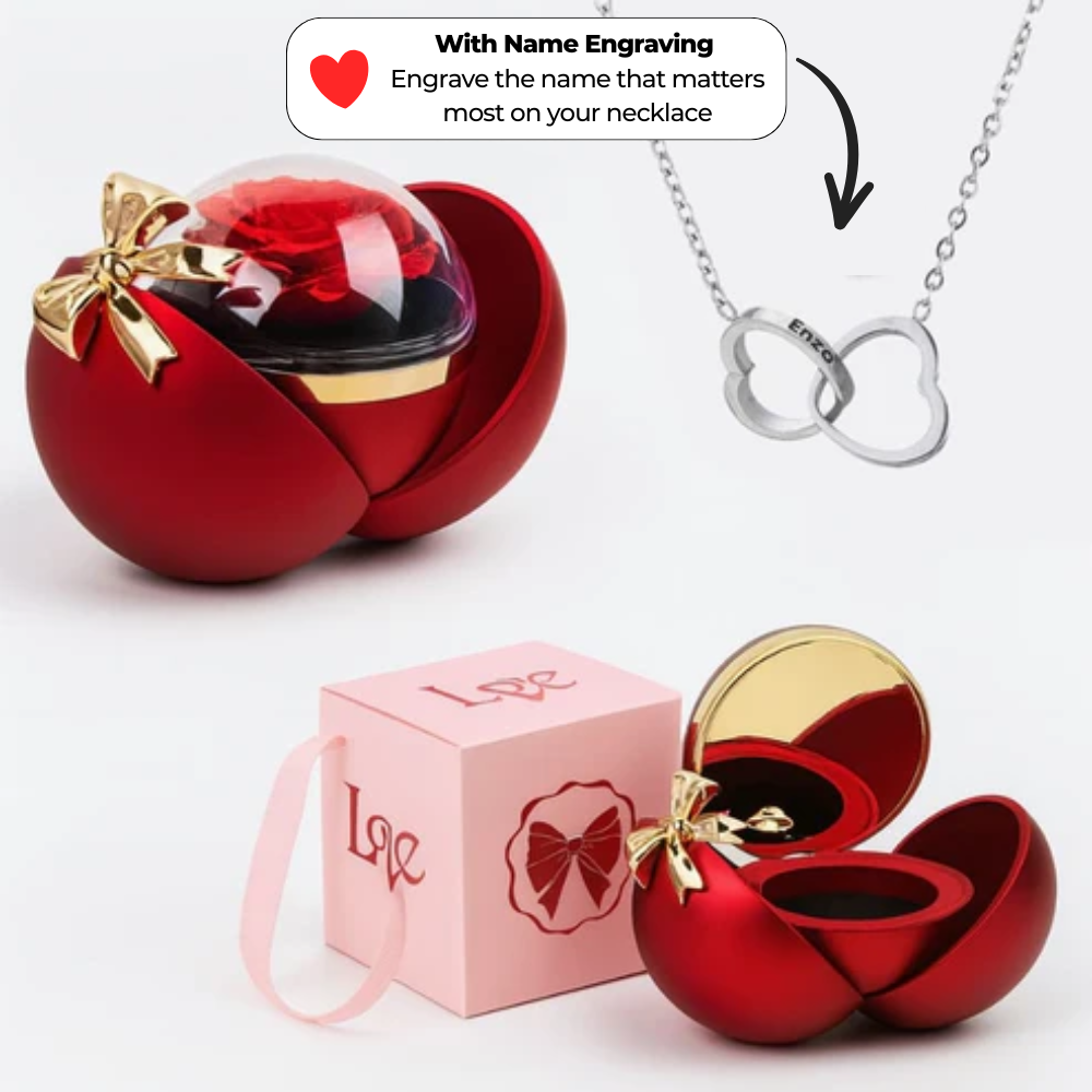 Spherical Rose Box – With Engraved Double Heart Necklace