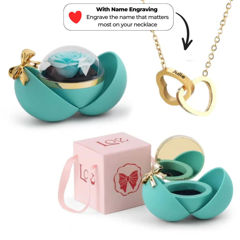 Spherical Rose Box – With Engraved Double Heart Necklace
