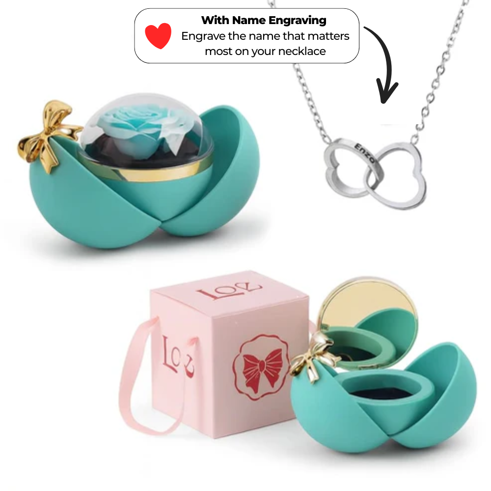 Spherical Rose Box – With Engraved Double Heart Necklace
