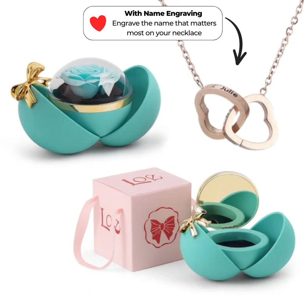 Spherical Rose Box – With Engraved Double Heart Necklace