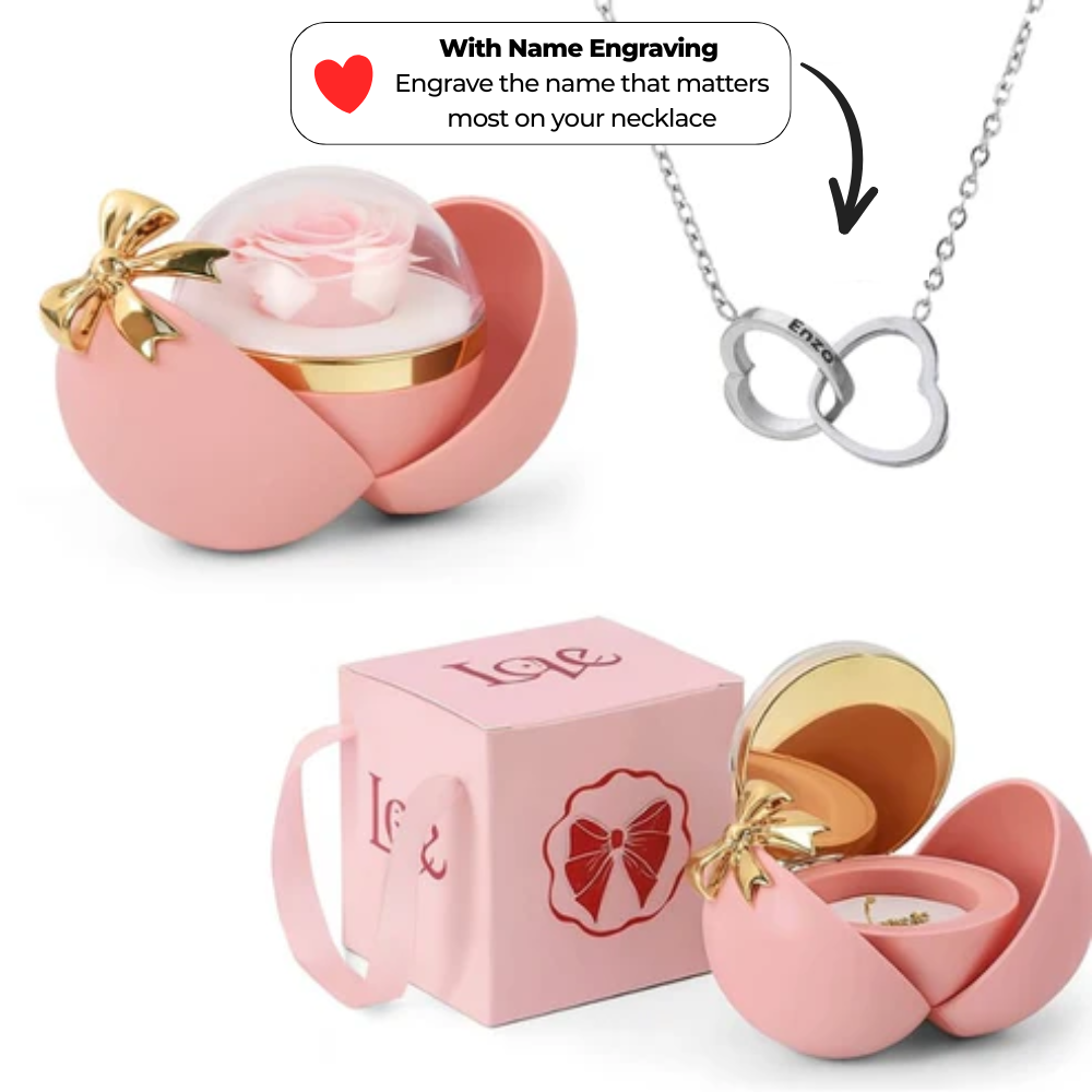 Spherical Rose Box – With Engraved Double Heart Necklace