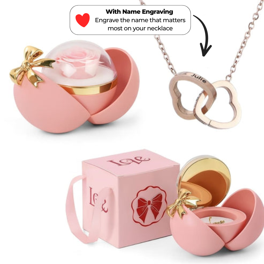 Spherical Rose Box – With Engraved Double Heart Necklace
