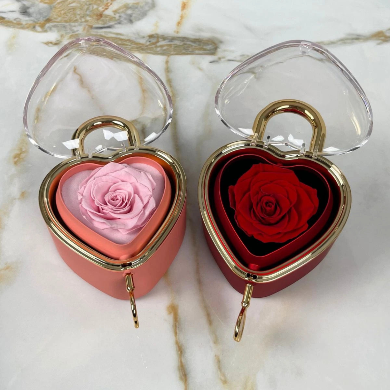 Spherical Rose Key Box – With Engraved Double Heart Necklace