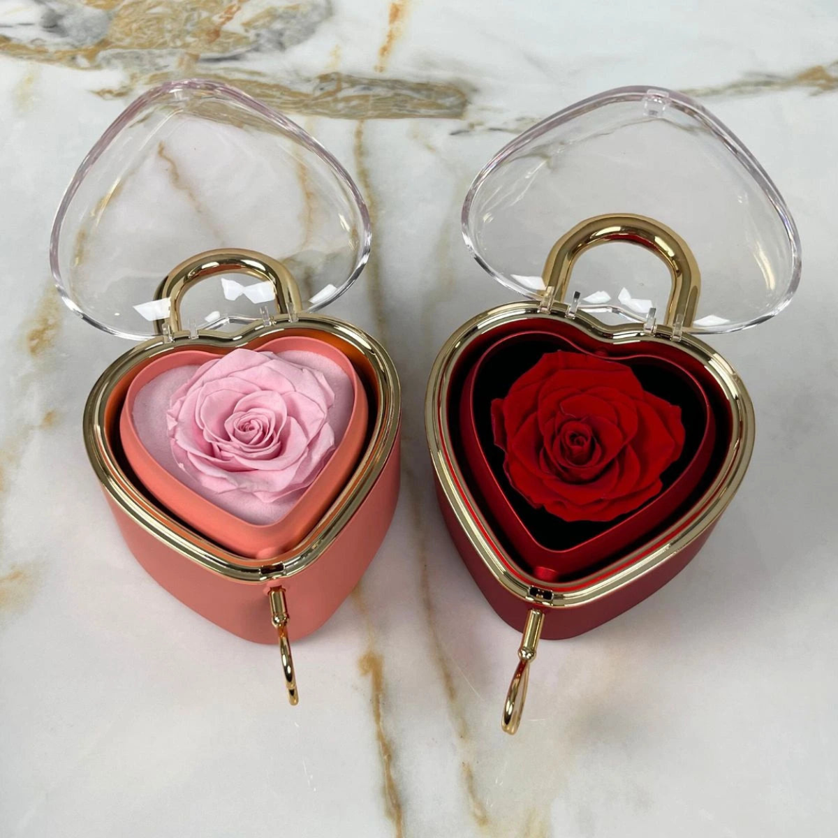 Spherical Rose Key Box – With Engraved Double Heart Necklace