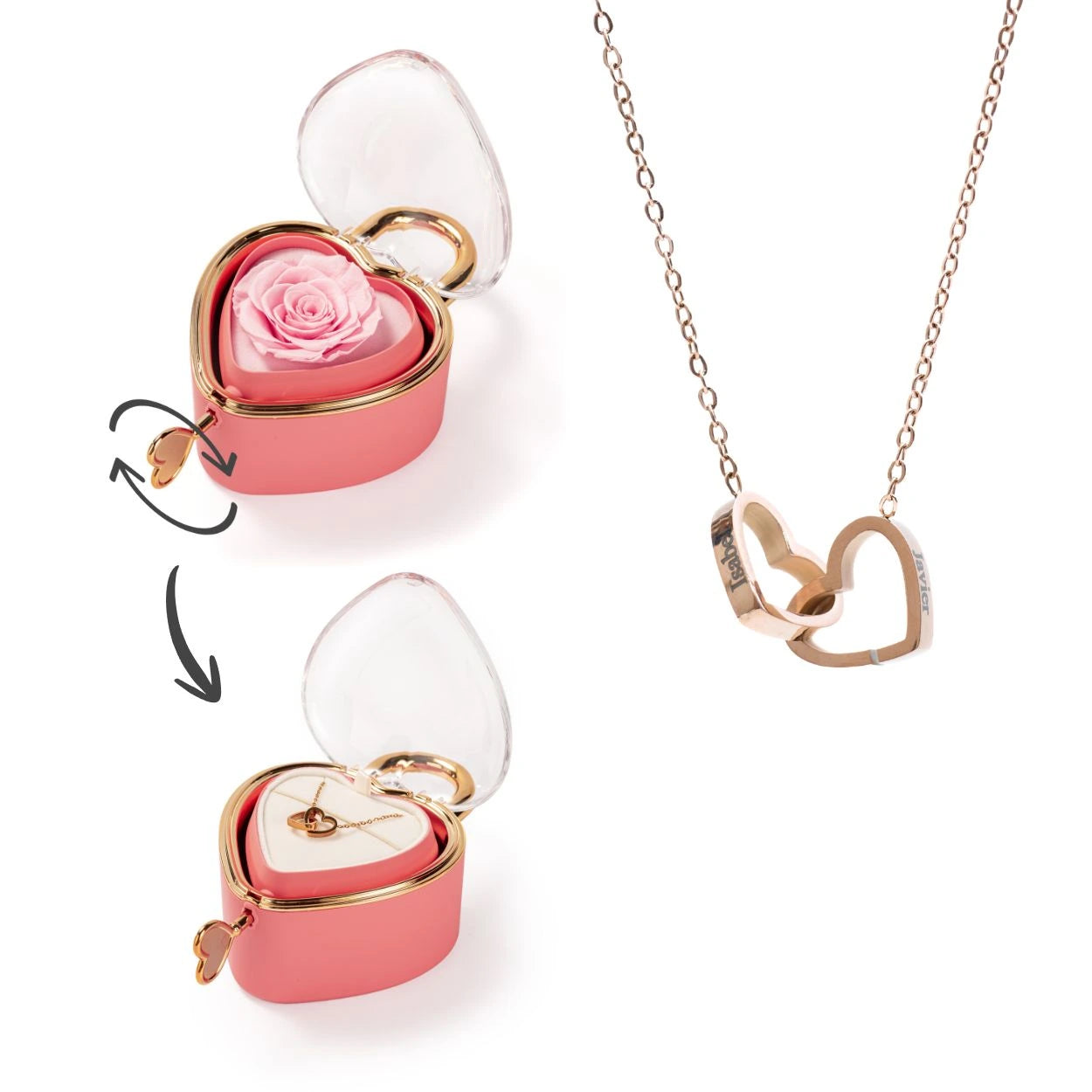 Spherical Rose Key Box – With Engraved Double Heart Necklace