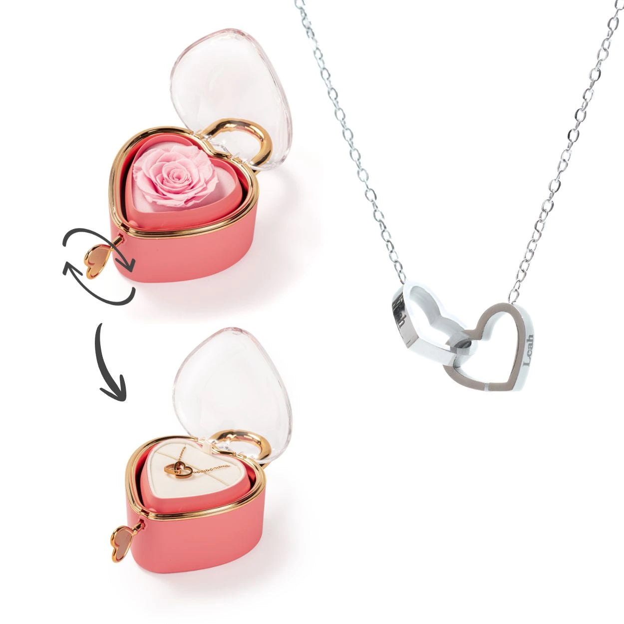 Spherical Rose Key Box – With Engraved Double Heart Necklace