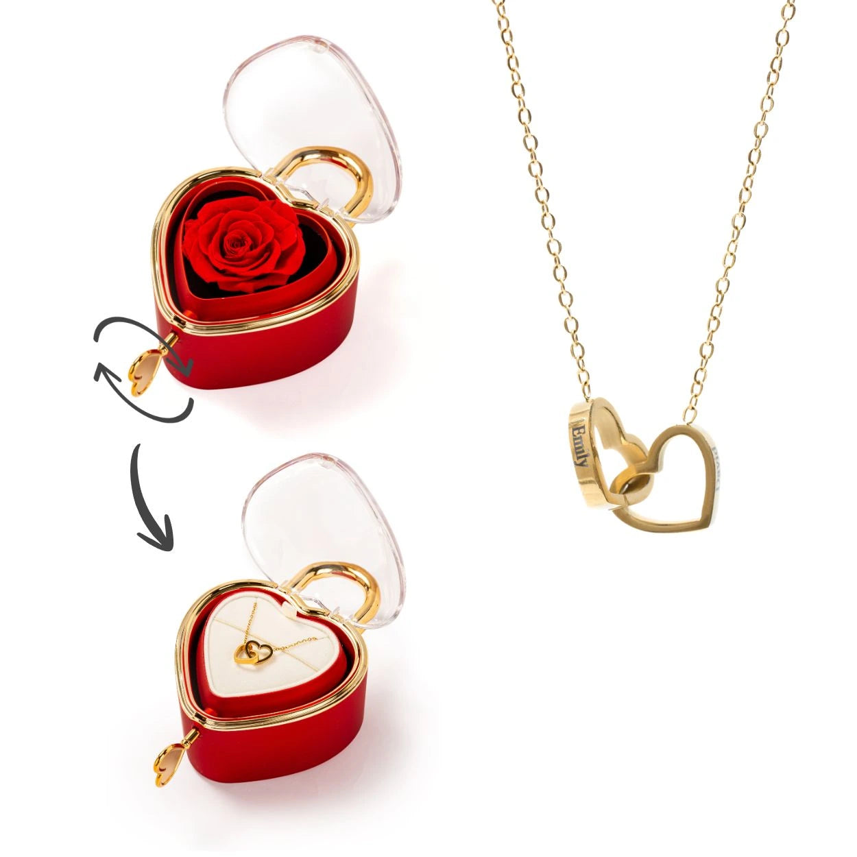 Spherical Rose Key Box – With Engraved Double Heart Necklace