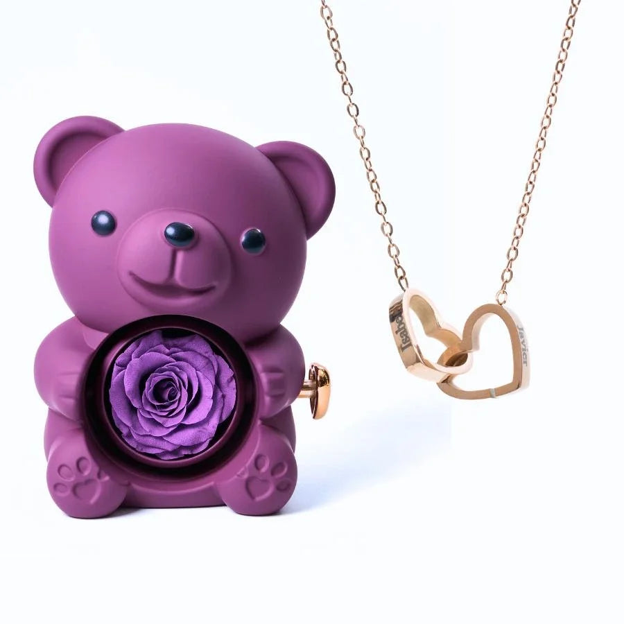 Eternal Rose Bear & Personalized Necklace